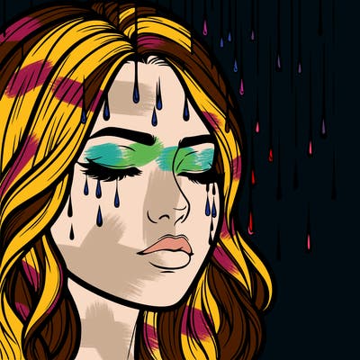 rain going over realistic woman’s face