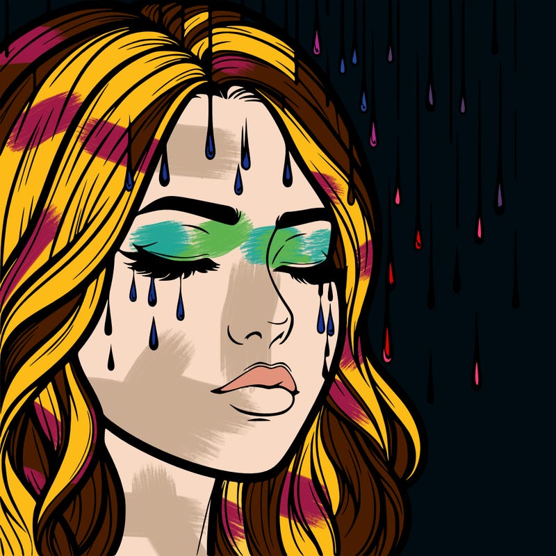 rain going over realistic woman’s face