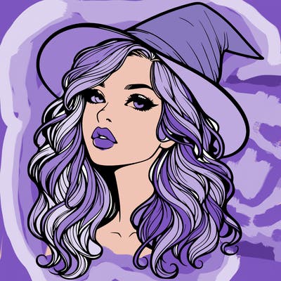 realistic witch girl with wavy hair and lips