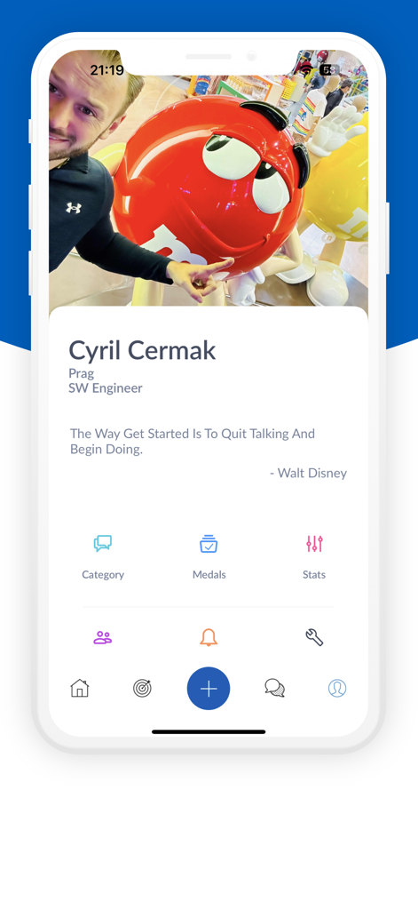Achieve Me - Life Goals - A screenshot of the user profile page in the Achieve Me app showing a profile picture and motivational quote