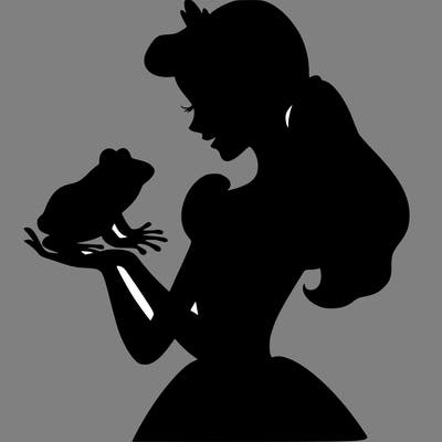 a shadow of a princess holding a frog realistic