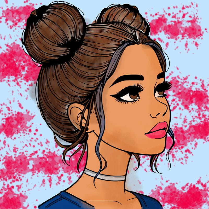 realistic girl with buns on the top of her head