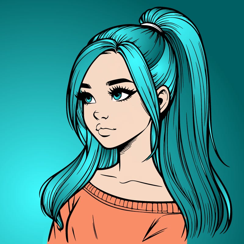 realistic girl with a high ponytail