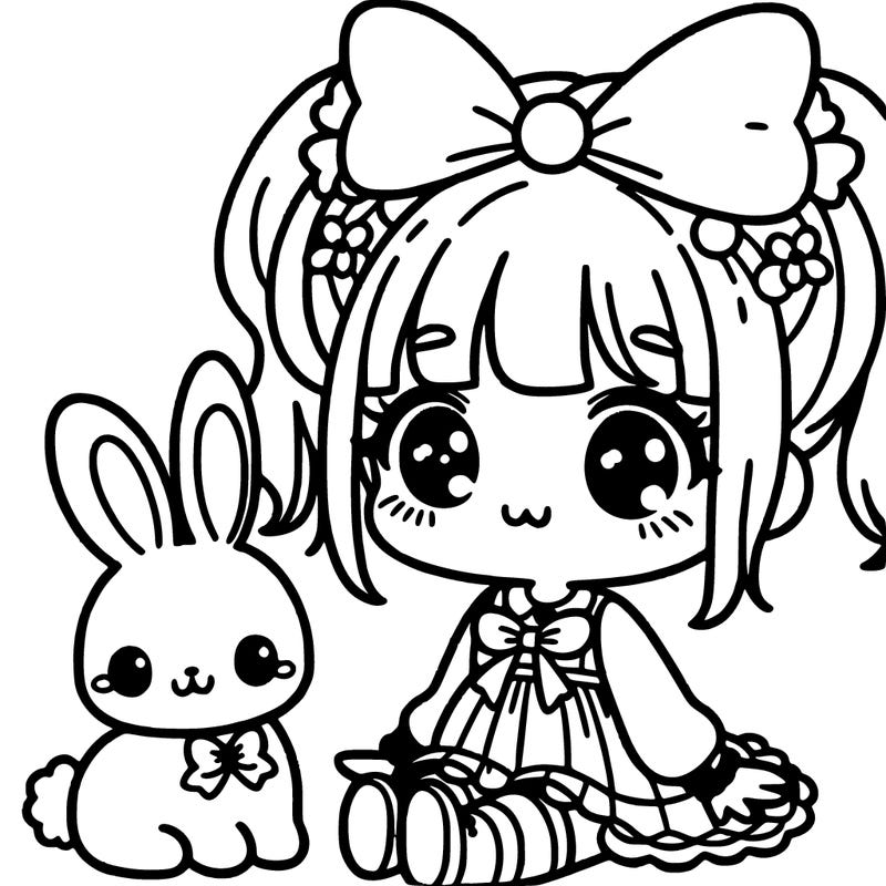 kawaii girl with cute bunny