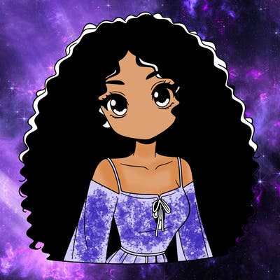 a black anime girl with long afro hair