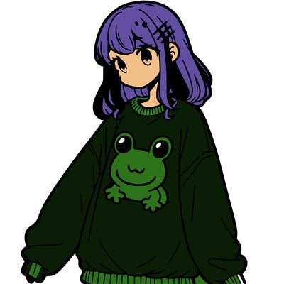 girl wearing frogging sweatshirt