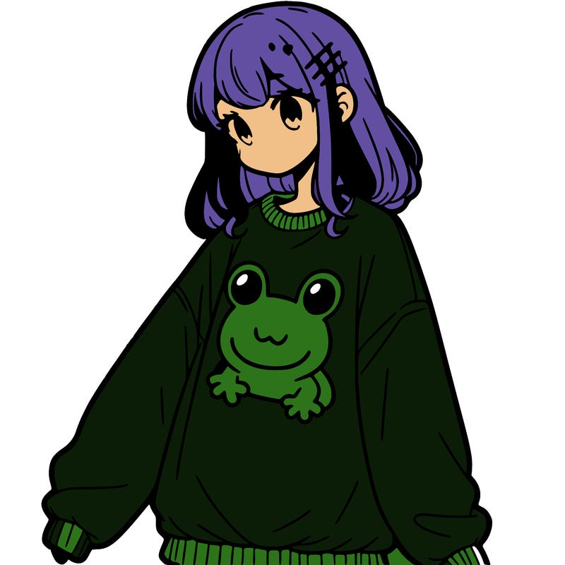 girl wearing frogging sweatshirt