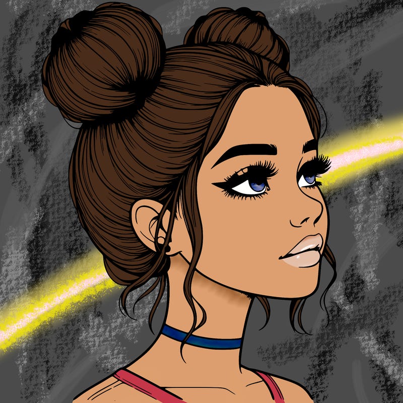 realistic girl with buns on the top of her head