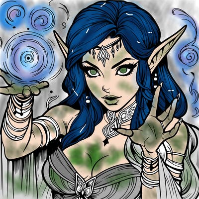 realistic scary beautiful elf sorceress casting spell
