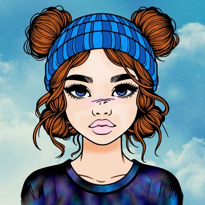 realistic girl with buns in her hair with a beanie on