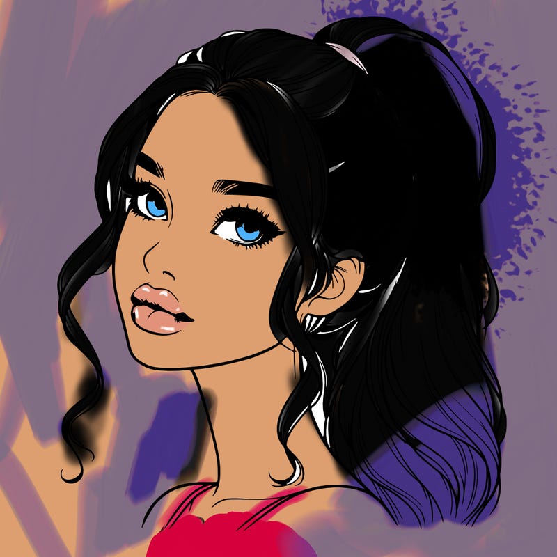 realistic girl with a ponytail on her hair and lips