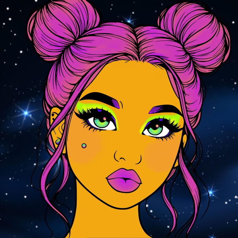realistic girl with two buns on her hair and lips