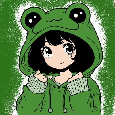a cute teenage girl wearing a frog hoodie