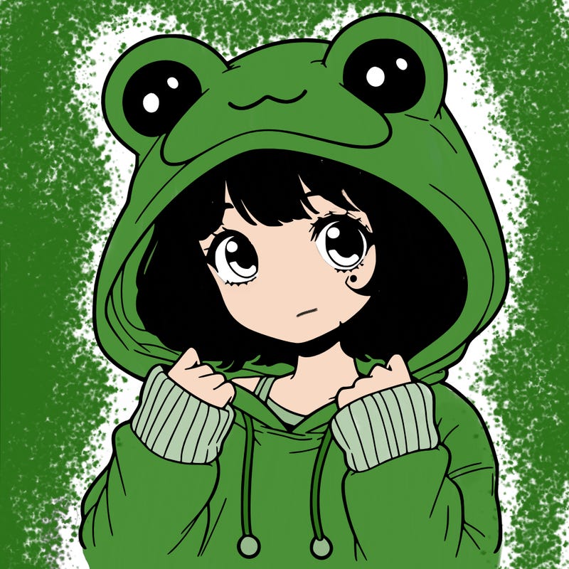 a cute teenage girl wearing a frog hoodie