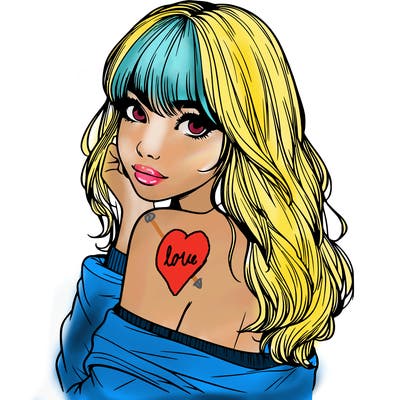 realistic girl with bangs looking over her shoulder