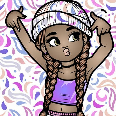 realistic teenage girl with braids and a beanie and crop top doing 🫶🏼