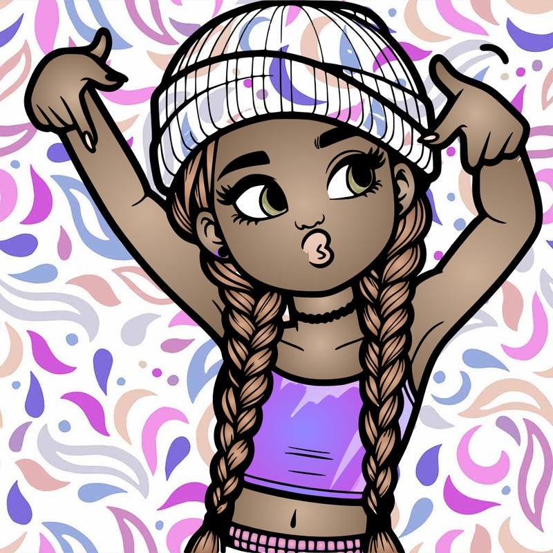 realistic teenage girl with braids and a beanie and crop top doing 🫶🏼