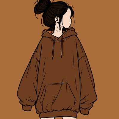 realistic girl with a oversized sweatshirt on and a bun