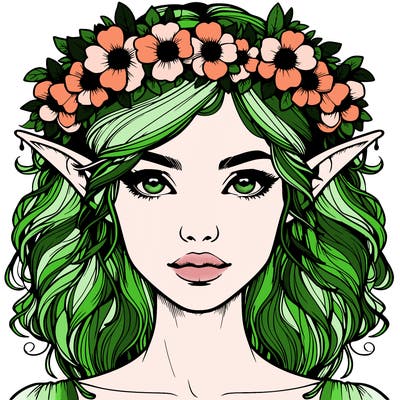 realistic female elf with flower crown