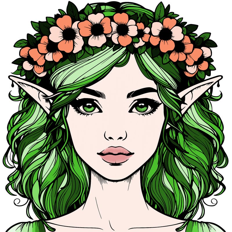 realistic female elf with flower crown
