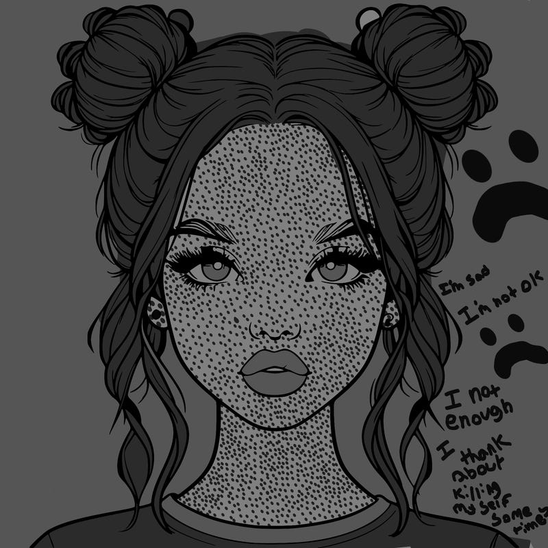 realistic girl with two buns in hair and lips