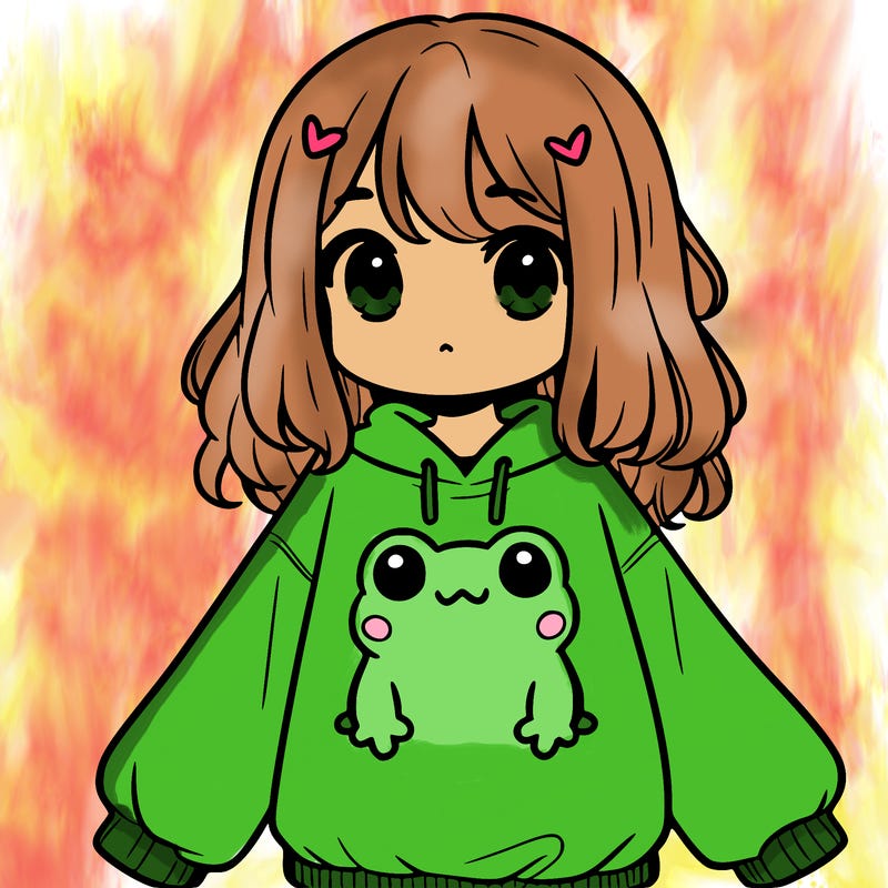 girl wearing frogging sweatshirt