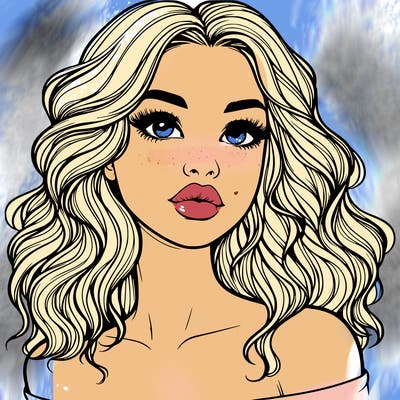 realistic girl with wavy hair and lips