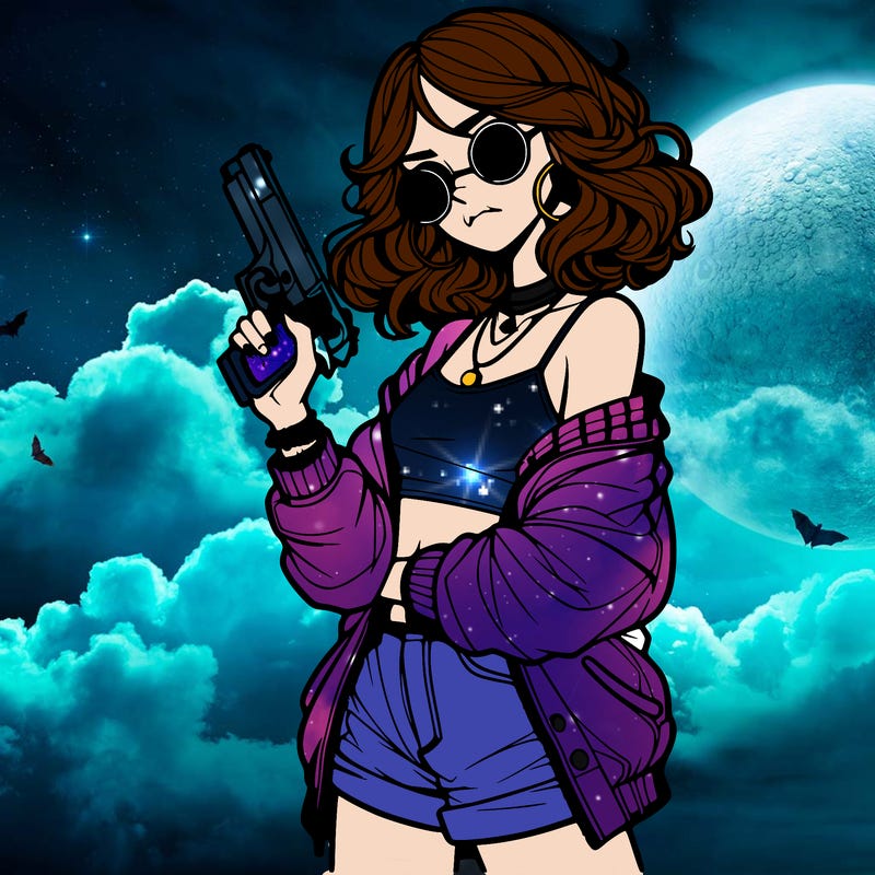 stylish teenage girl with gun