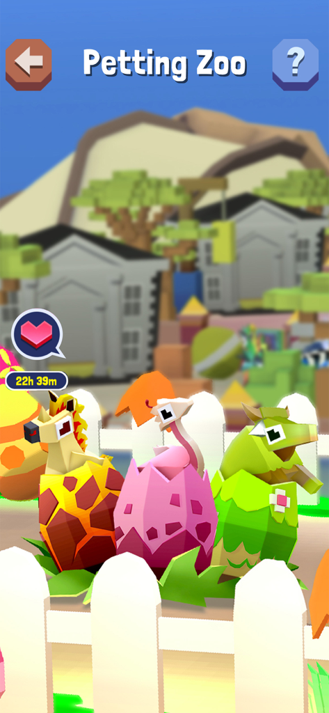Rodeo Stampede: Sky Zoo Safari - Voxel style baby animals hatching from colorful eggs in a petting zoo