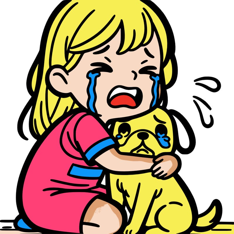 girl crying hugging a dog
