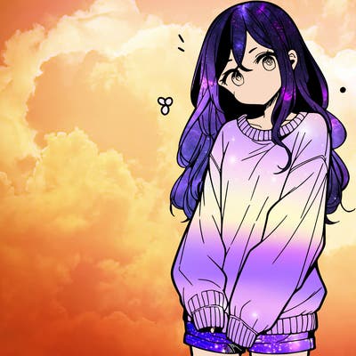 manga teen girl  in a sweater and baggy pants