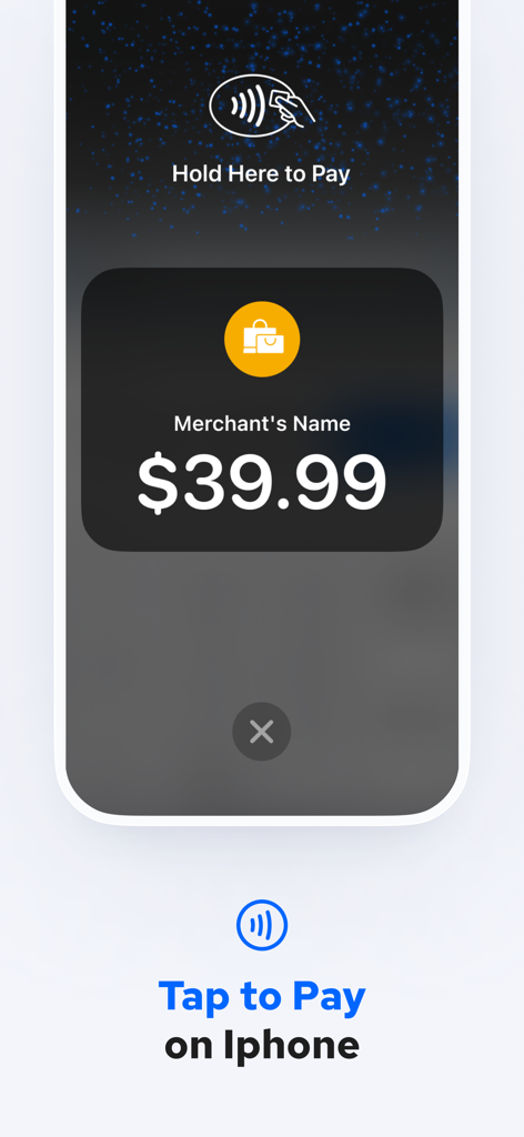 ChargeStripe - Stripe Payments - ChargeStripe mobile app screen showing the Tap to Pay on iPhone interface with a charge of 39.99 dollars