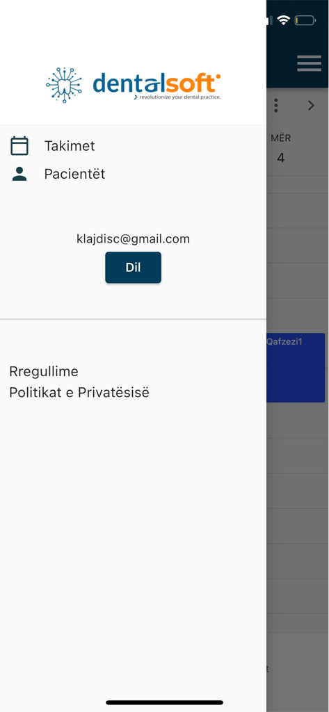 DentalSoft - Menú lateral de la aplicación móvil DentalSoft que muestra opciones para pacientes, citas y configuración