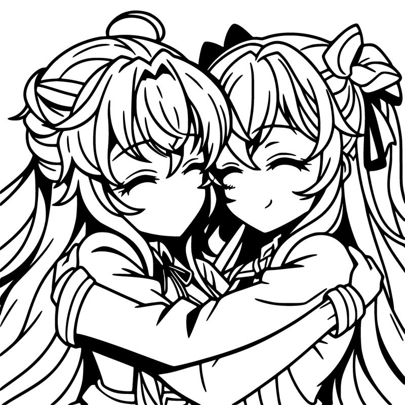 two girls anime hugging