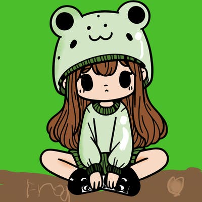 a girl wearing a frog hat and some frog socks