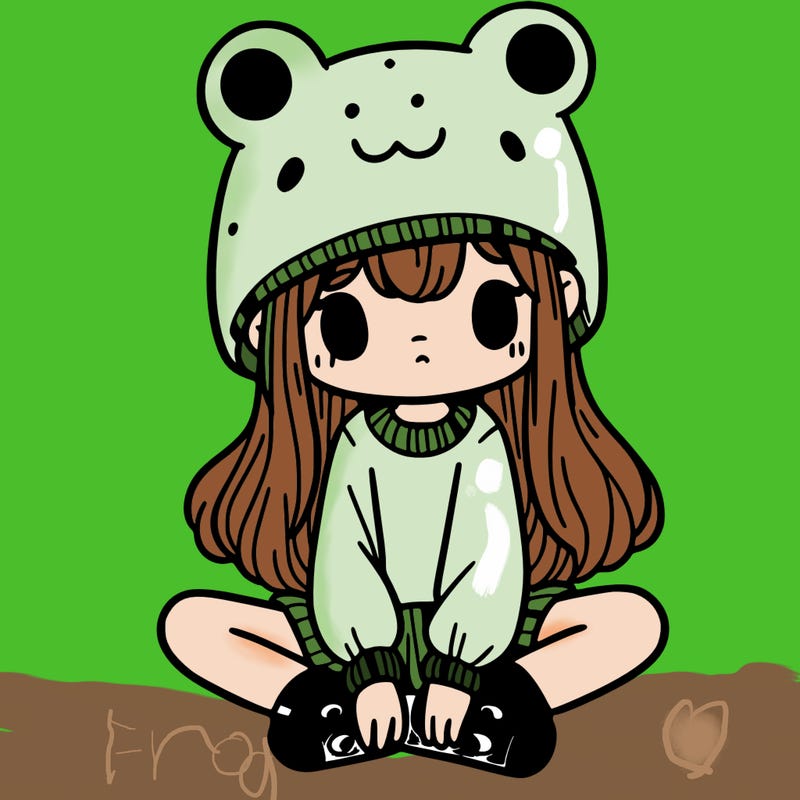 a girl wearing a frog hat and some frog socks