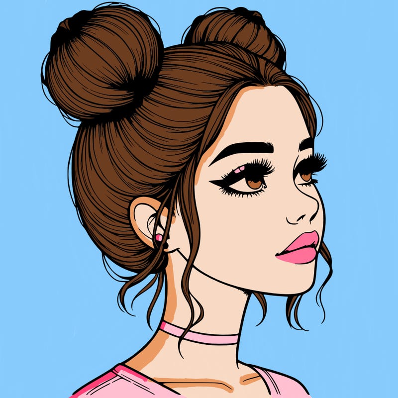 realistic girl with buns on the top of her head