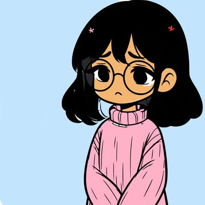 sad girl with glasses in a sweater