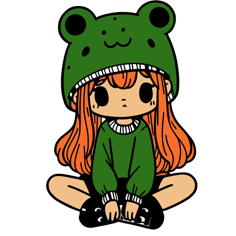 a girl wearing a frog hat and some frog socks