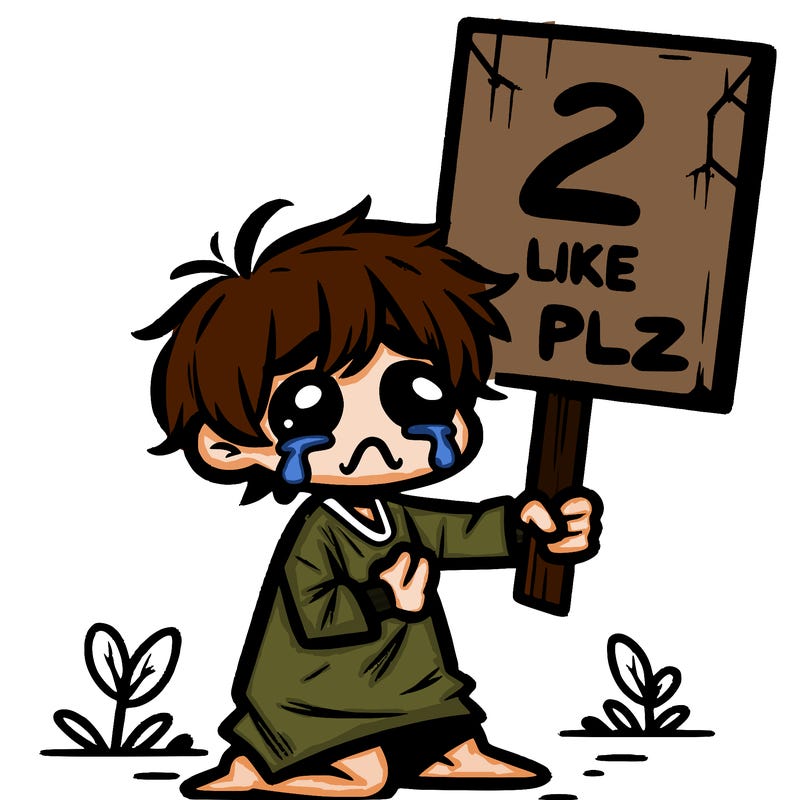 small poor toddler crying with sign that says 2 like plz