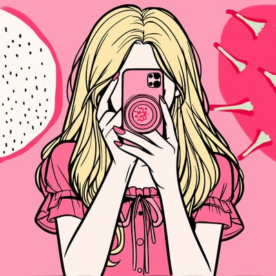 a realistic girl holding her phone taking pictures