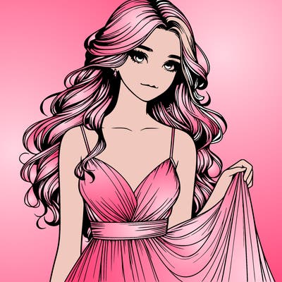 realistic girl in flowy silky prom dress