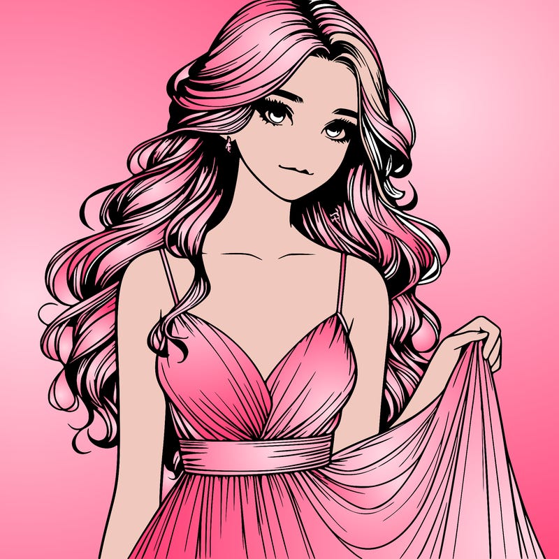 realistic girl in flowy silky prom dress