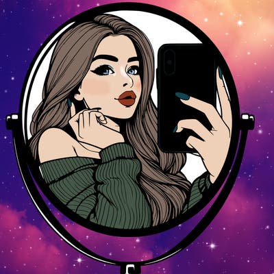 realistic girl taking mirror selfie beautiful