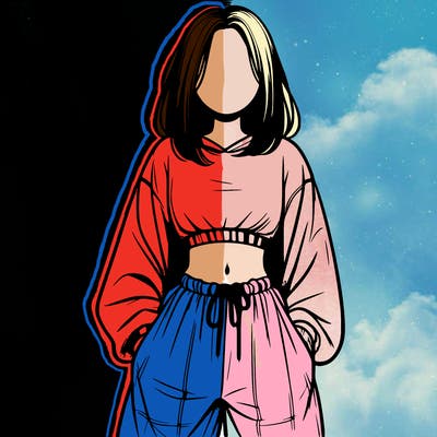 realistic girl faceless with baggy pants and a crop top