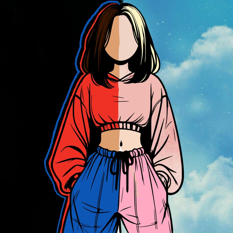 realistic girl faceless with baggy pants and a crop top