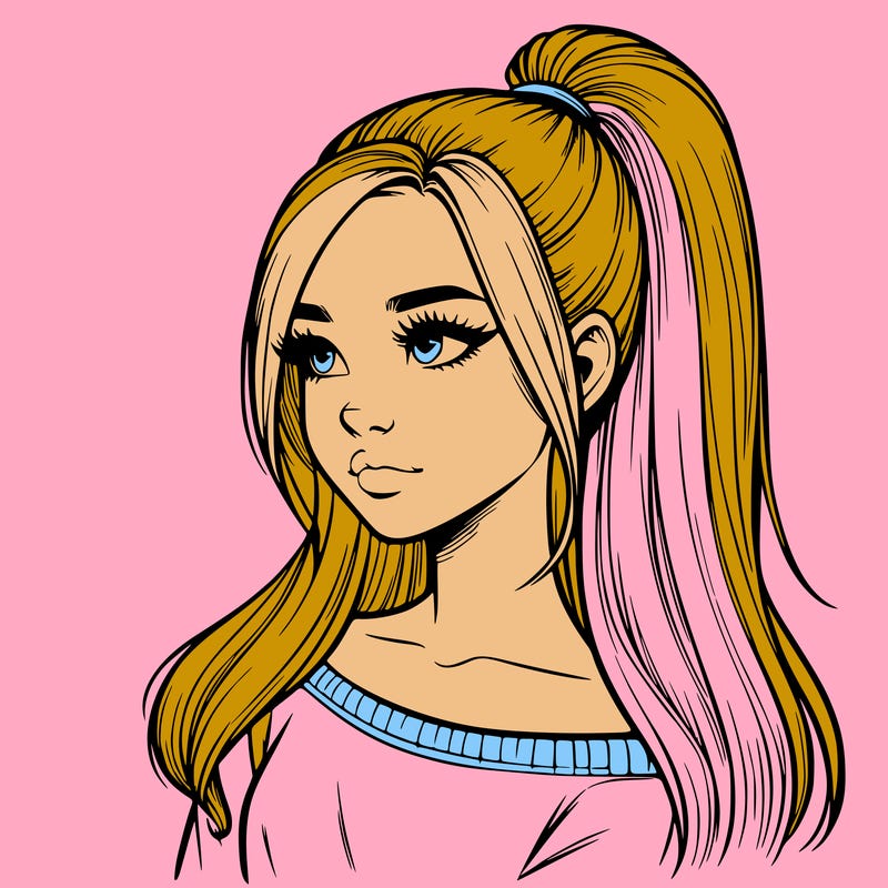 realistic girl with a high ponytail