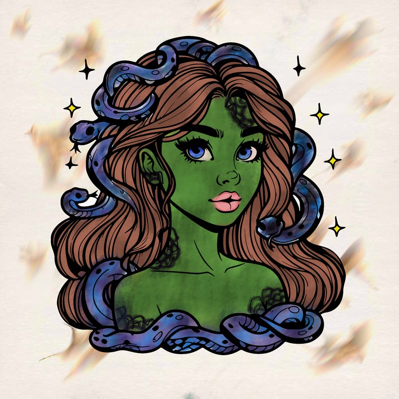 realistic girl with snakes as hair