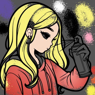 a realistic girl spray painting