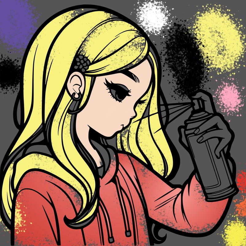 a realistic girl spray painting